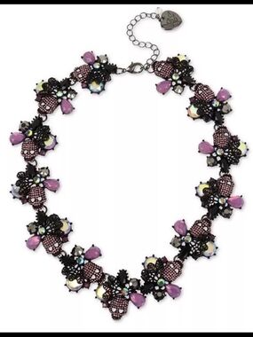 Betsey Johnson Purple / Black Skull Floral Rhinestone Necklace